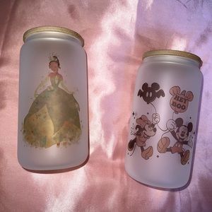 Princess Tiana and Minnie and Mickey Halloween “Hey Boo” Frosted Glass Cup Set